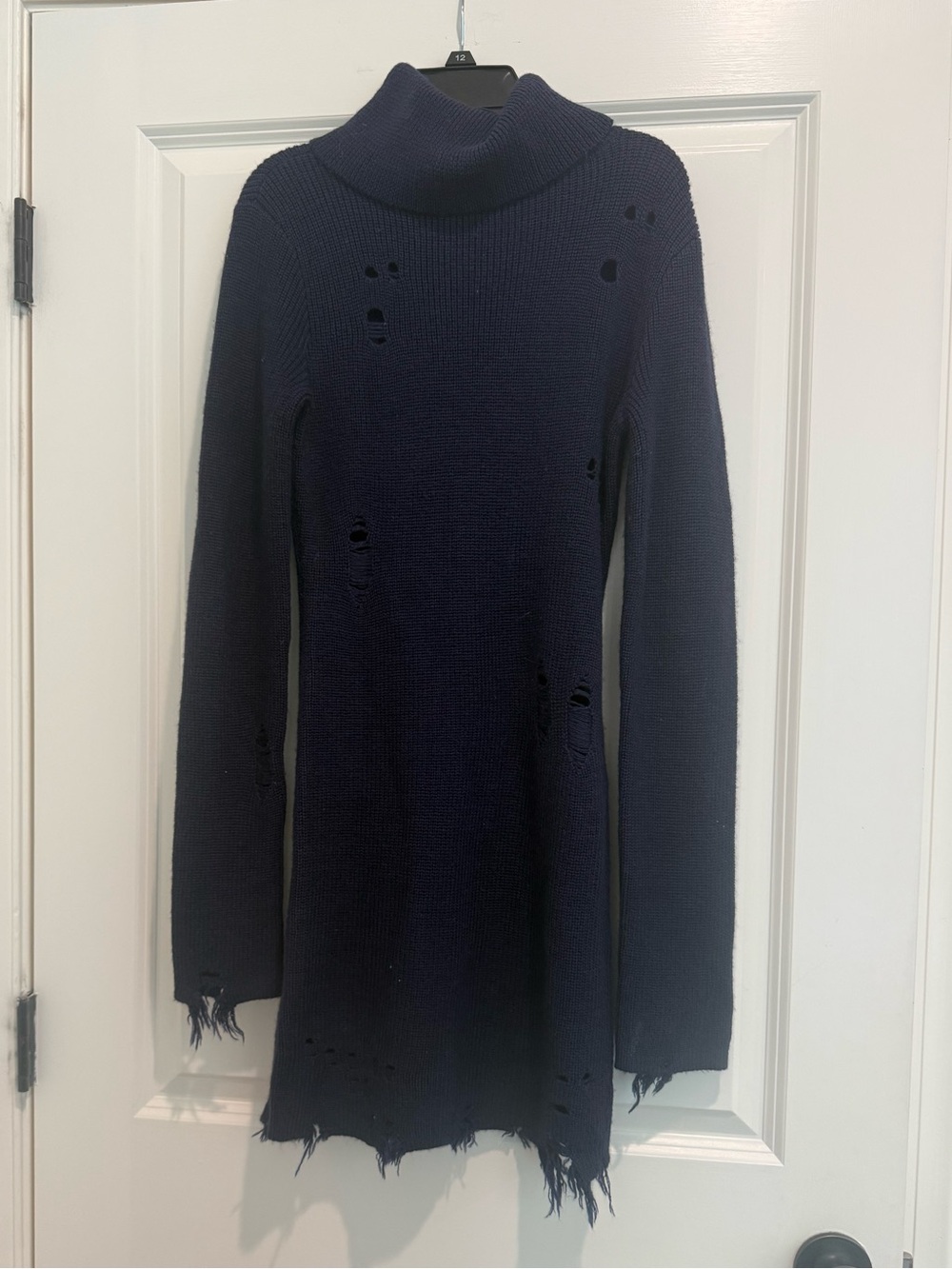 Lovers + Friends Navy Distressed Turtleneck Sweater Dress